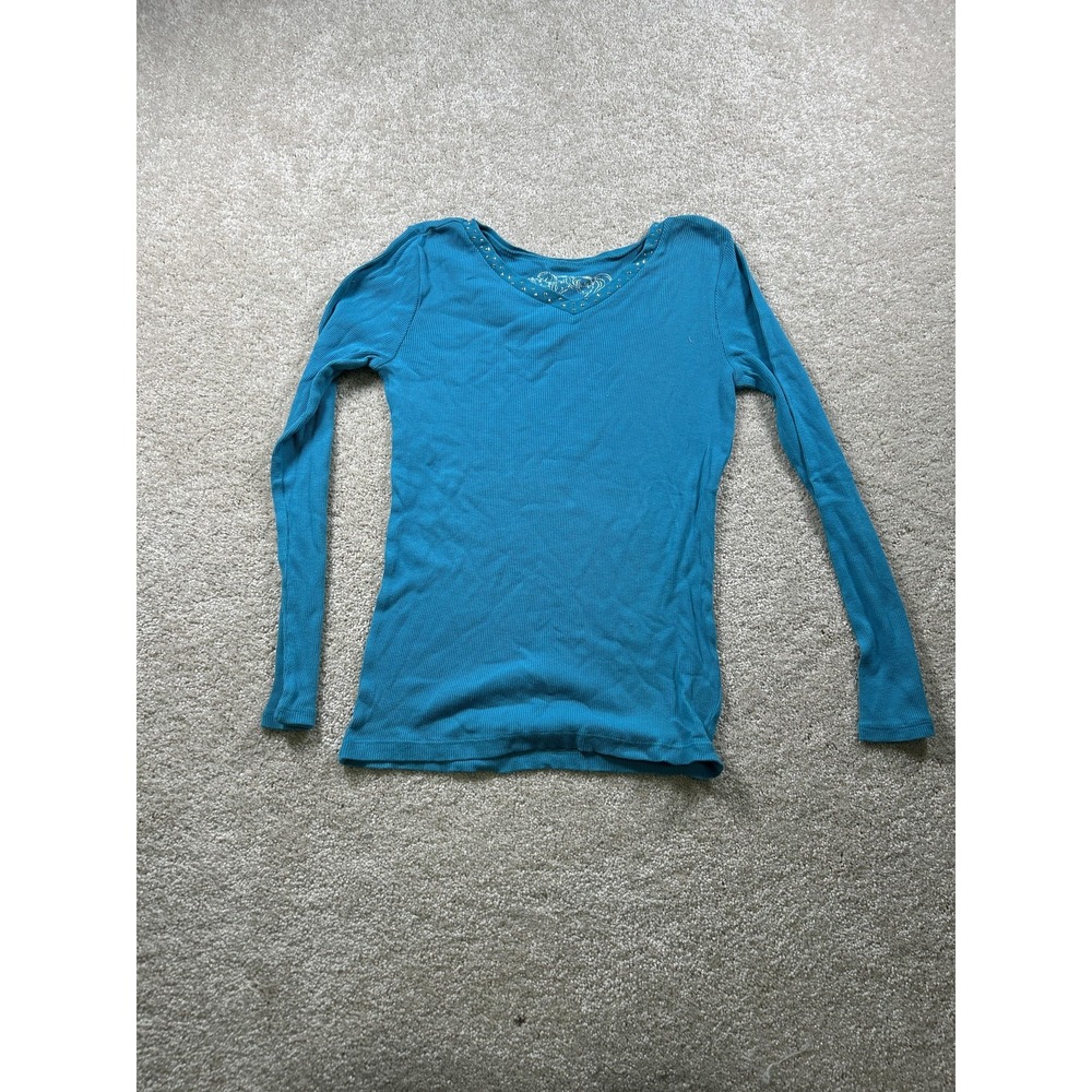 Place Long Sleeve Shirt Girls Large 10/12 Ribbed Stretch Crewneck Sparkle Detail